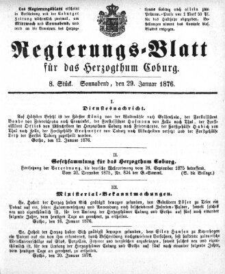 Regierungs-Blatt für das Herzogtum Coburg (Coburger Regierungs-Blatt) Samstag 29. Januar 1876