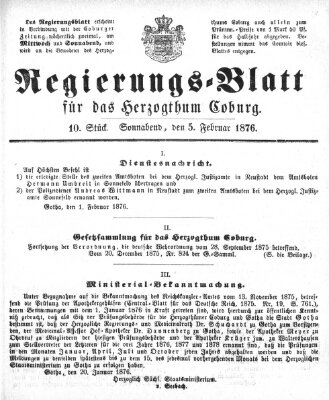 Regierungs-Blatt für das Herzogtum Coburg (Coburger Regierungs-Blatt) Samstag 5. Februar 1876