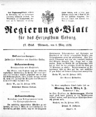 Regierungs-Blatt für das Herzogtum Coburg (Coburger Regierungs-Blatt) Mittwoch 1. März 1876