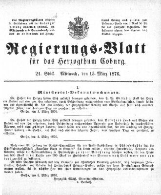 Regierungs-Blatt für das Herzogtum Coburg (Coburger Regierungs-Blatt) Mittwoch 15. März 1876