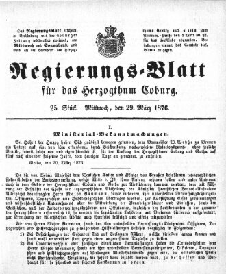 Regierungs-Blatt für das Herzogtum Coburg (Coburger Regierungs-Blatt) Mittwoch 29. März 1876