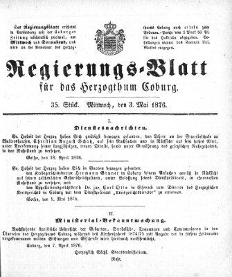 Regierungs-Blatt für das Herzogtum Coburg (Coburger Regierungs-Blatt) Mittwoch 3. Mai 1876