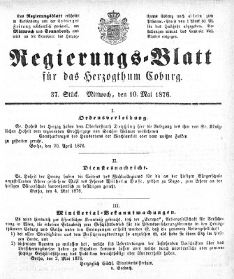 Regierungs-Blatt für das Herzogtum Coburg (Coburger Regierungs-Blatt) Mittwoch 10. Mai 1876