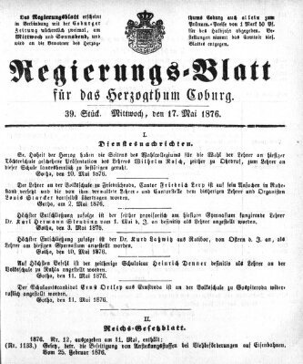 Regierungs-Blatt für das Herzogtum Coburg (Coburger Regierungs-Blatt) Mittwoch 17. Mai 1876