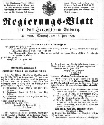 Regierungs-Blatt für das Herzogtum Coburg (Coburger Regierungs-Blatt) Mittwoch 14. Juni 1876