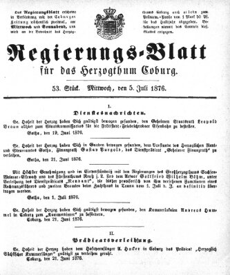 Regierungs-Blatt für das Herzogtum Coburg (Coburger Regierungs-Blatt) Mittwoch 5. Juli 1876