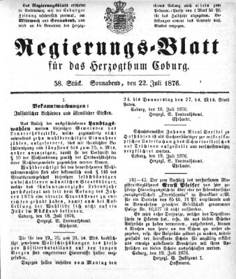 Regierungs-Blatt für das Herzogtum Coburg (Coburger Regierungs-Blatt) Samstag 22. Juli 1876