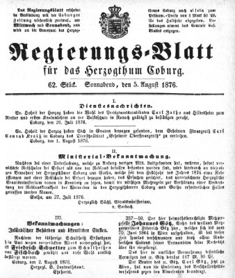 Regierungs-Blatt für das Herzogtum Coburg (Coburger Regierungs-Blatt) Samstag 5. August 1876