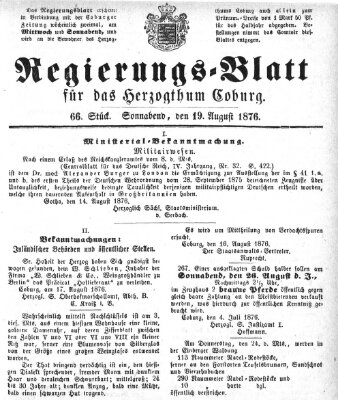 Regierungs-Blatt für das Herzogtum Coburg (Coburger Regierungs-Blatt) Samstag 19. August 1876