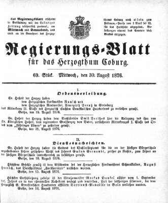 Regierungs-Blatt für das Herzogtum Coburg (Coburger Regierungs-Blatt) Mittwoch 30. August 1876