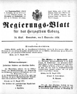 Regierungs-Blatt für das Herzogtum Coburg (Coburger Regierungs-Blatt) Samstag 2. September 1876