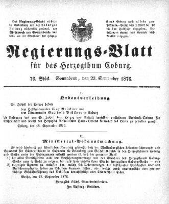 Regierungs-Blatt für das Herzogtum Coburg (Coburger Regierungs-Blatt) Samstag 23. September 1876