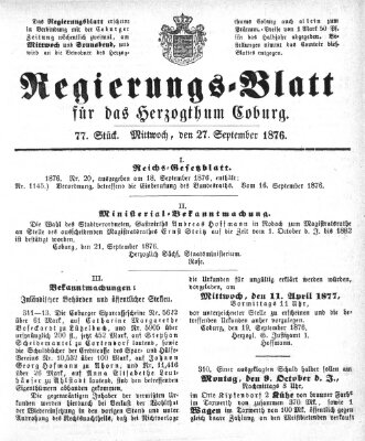 Regierungs-Blatt für das Herzogtum Coburg (Coburger Regierungs-Blatt) Mittwoch 27. September 1876