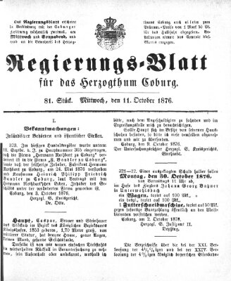 Regierungs-Blatt für das Herzogtum Coburg (Coburger Regierungs-Blatt) Mittwoch 11. Oktober 1876