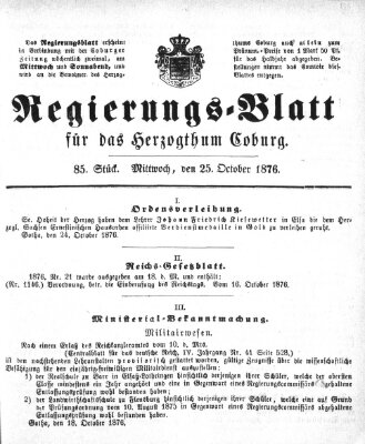 Regierungs-Blatt für das Herzogtum Coburg (Coburger Regierungs-Blatt) Mittwoch 25. Oktober 1876