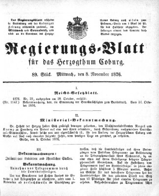 Regierungs-Blatt für das Herzogtum Coburg (Coburger Regierungs-Blatt) Mittwoch 8. November 1876