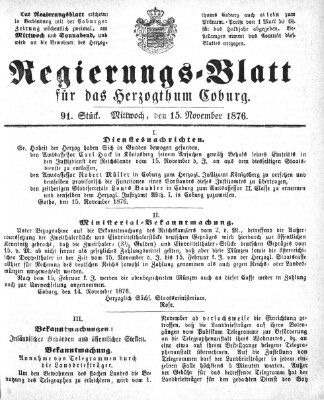 Regierungs-Blatt für das Herzogtum Coburg (Coburger Regierungs-Blatt) Mittwoch 15. November 1876