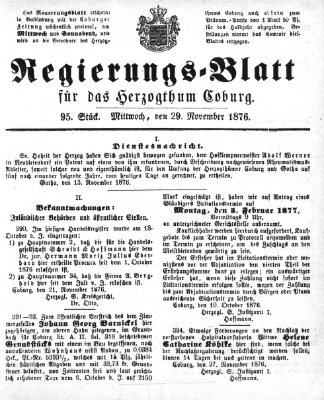 Regierungs-Blatt für das Herzogtum Coburg (Coburger Regierungs-Blatt) Mittwoch 29. November 1876