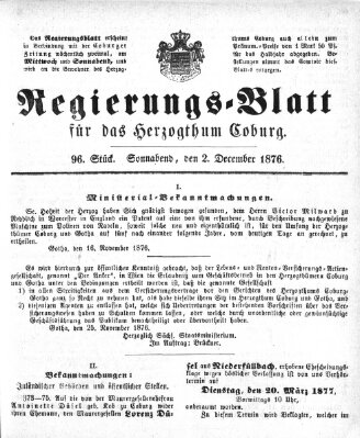 Regierungs-Blatt für das Herzogtum Coburg (Coburger Regierungs-Blatt) Samstag 2. Dezember 1876