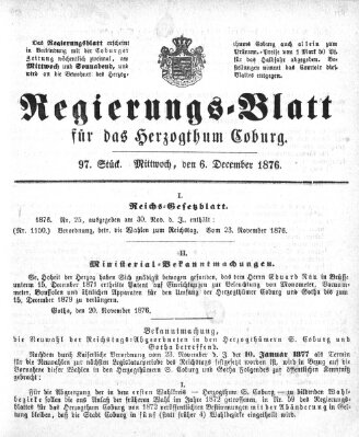 Regierungs-Blatt für das Herzogtum Coburg (Coburger Regierungs-Blatt) Mittwoch 6. Dezember 1876