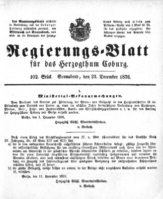 Regierungs-Blatt für das Herzogtum Coburg (Coburger Regierungs-Blatt) Samstag 23. Dezember 1876
