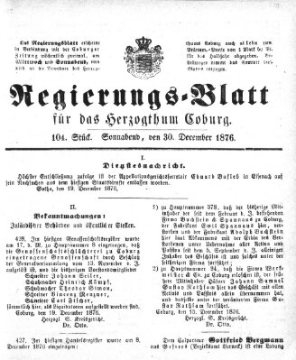 Regierungs-Blatt für das Herzogtum Coburg (Coburger Regierungs-Blatt) Samstag 30. Dezember 1876