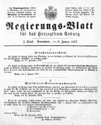 Regierungs-Blatt für das Herzogtum Coburg (Coburger Regierungs-Blatt) Samstag 6. Januar 1877