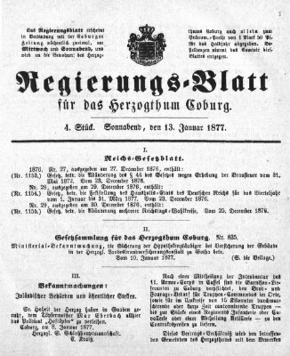 Regierungs-Blatt für das Herzogtum Coburg (Coburger Regierungs-Blatt) Samstag 13. Januar 1877