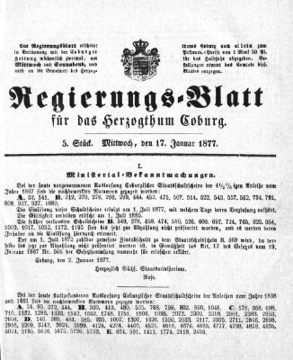 Regierungs-Blatt für das Herzogtum Coburg (Coburger Regierungs-Blatt) Mittwoch 17. Januar 1877