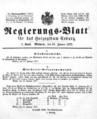 Regierungs-Blatt für das Herzogtum Coburg (Coburger Regierungs-Blatt) Mittwoch 24. Januar 1877