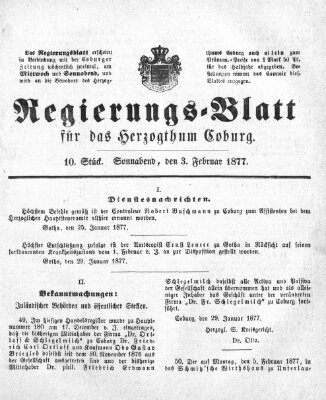 Regierungs-Blatt für das Herzogtum Coburg (Coburger Regierungs-Blatt) Samstag 3. Februar 1877