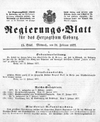 Regierungs-Blatt für das Herzogtum Coburg (Coburger Regierungs-Blatt) Mittwoch 21. Februar 1877