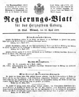 Regierungs-Blatt für das Herzogtum Coburg (Coburger Regierungs-Blatt) Mittwoch 11. April 1877