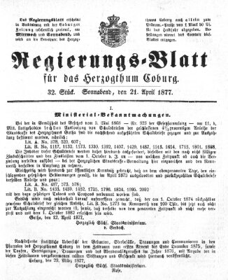 Regierungs-Blatt für das Herzogtum Coburg (Coburger Regierungs-Blatt) Samstag 21. April 1877