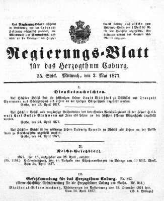 Regierungs-Blatt für das Herzogtum Coburg (Coburger Regierungs-Blatt) Mittwoch 2. Mai 1877