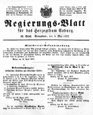 Regierungs-Blatt für das Herzogtum Coburg (Coburger Regierungs-Blatt) Samstag 5. Mai 1877