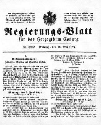 Regierungs-Blatt für das Herzogtum Coburg (Coburger Regierungs-Blatt) Mittwoch 16. Mai 1877