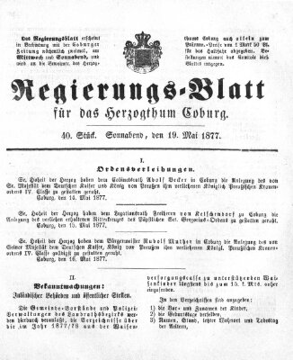 Regierungs-Blatt für das Herzogtum Coburg (Coburger Regierungs-Blatt) Samstag 19. Mai 1877