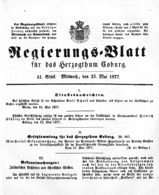 Regierungs-Blatt für das Herzogtum Coburg (Coburger Regierungs-Blatt) Mittwoch 23. Mai 1877