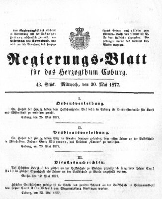 Regierungs-Blatt für das Herzogtum Coburg (Coburger Regierungs-Blatt) Mittwoch 30. Mai 1877