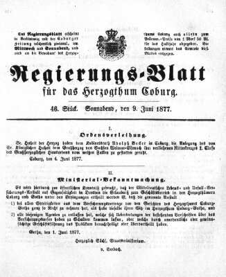 Regierungs-Blatt für das Herzogtum Coburg (Coburger Regierungs-Blatt) Samstag 9. Juni 1877