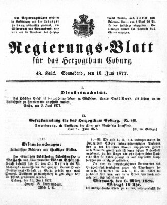 Regierungs-Blatt für das Herzogtum Coburg (Coburger Regierungs-Blatt) Samstag 16. Juni 1877