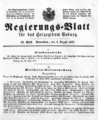 Regierungs-Blatt für das Herzogtum Coburg (Coburger Regierungs-Blatt) Samstag 4. August 1877