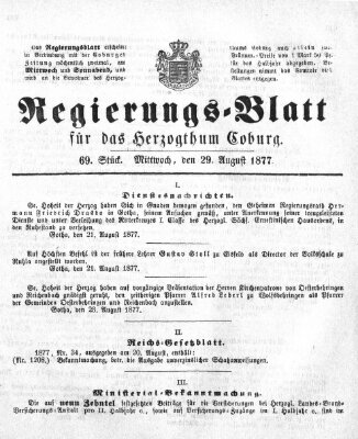 Regierungs-Blatt für das Herzogtum Coburg (Coburger Regierungs-Blatt) Mittwoch 29. August 1877