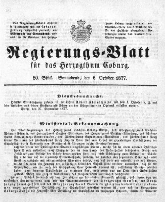 Regierungs-Blatt für das Herzogtum Coburg (Coburger Regierungs-Blatt) Samstag 6. Oktober 1877