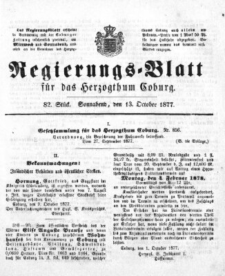 Regierungs-Blatt für das Herzogtum Coburg (Coburger Regierungs-Blatt) Samstag 13. Oktober 1877