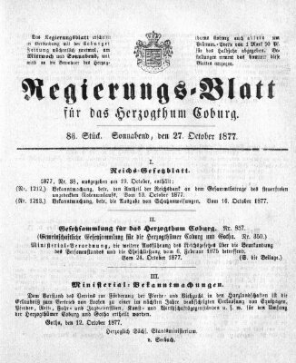 Regierungs-Blatt für das Herzogtum Coburg (Coburger Regierungs-Blatt) Samstag 27. Oktober 1877