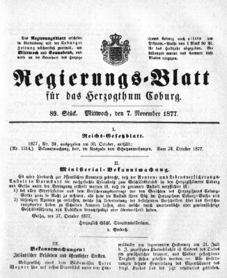 Regierungs-Blatt für das Herzogtum Coburg (Coburger Regierungs-Blatt) Mittwoch 7. November 1877