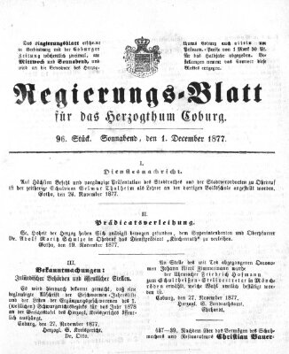 Regierungs-Blatt für das Herzogtum Coburg (Coburger Regierungs-Blatt) Samstag 1. Dezember 1877