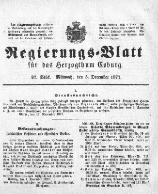 Regierungs-Blatt für das Herzogtum Coburg (Coburger Regierungs-Blatt) Mittwoch 5. Dezember 1877